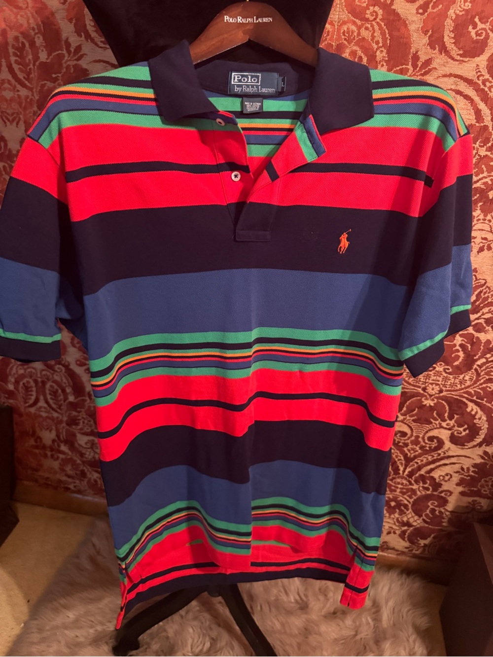 Polo by Ralph Lauren Navy, Red & Green Striped Polo